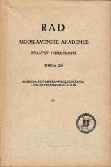 Rad JAZU: Knjiga 269 razreda historičko-filologičkoga i filozofičko-juridičkoga