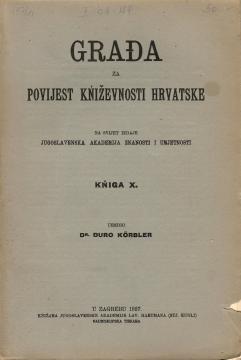 Građa za povijest književnosti hrvatske, knjiga X