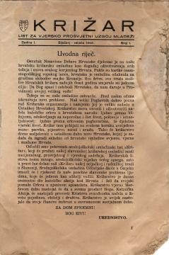 Križar: List za vjersko-prosvjetni uzgoj mladeži, br. 1.