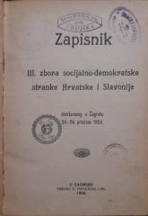 Zapisnik III. zbora socijalno-demokratske stranke Hrvatske i Slavonije obdržavanog u Zagrebu 24.-26. prosinca 1905.