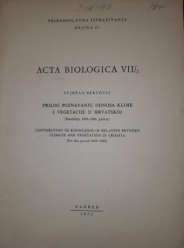 Acta Biologica : Prilog poznavanju odnosa klime i vegetacije u Hrvatskoj (razdoblje 1948 - 1969.godine)